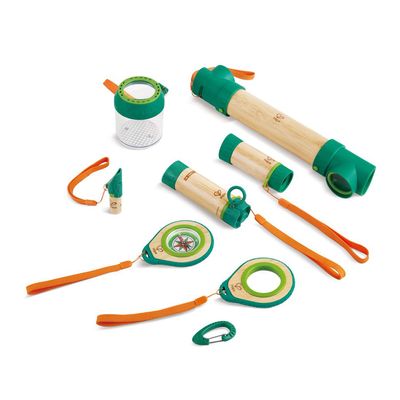 Hape 8 in 1 Nature Fun Kids Bamboo Explorer Kit for Ages 4 Years & Up with Working Flashlight, Telescope, Compass, Periscope, and Specimen Jar