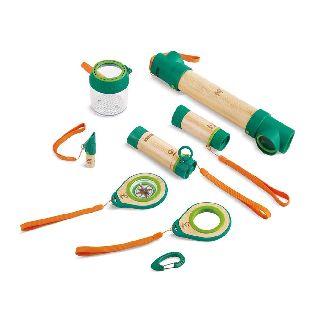 Hape 8 in 1 Nature Fun Kids Bamboo Explorer Kit for Ages 4 Years & Up with Working Flashlight, Telescope, Compass, Periscope, and Specimen Jar
