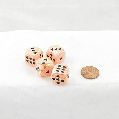 Orange Cirrus Dice with Black Hearts D6 16mm (5/8in) Pack of 4 Wondertrail