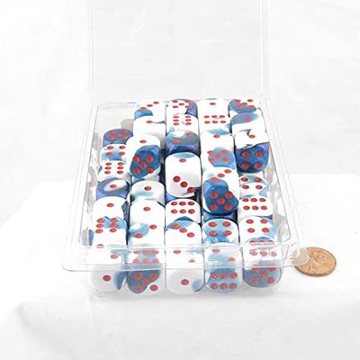 Astral Blue and White Gemini Dice with Red Pips D6 16mm (5/8in) Bulk Pack of 50 Wondertrail
