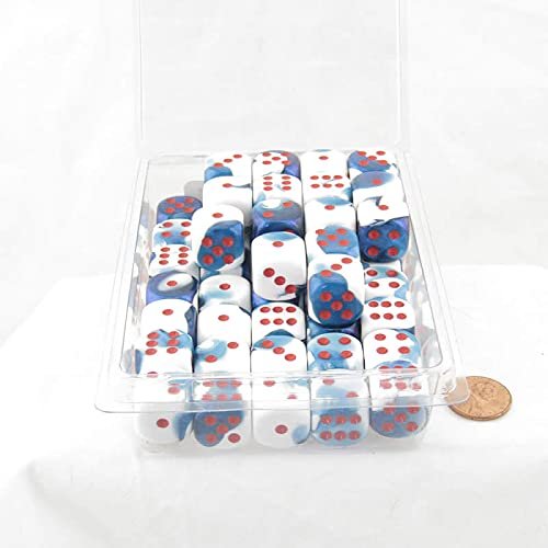 Astral Blue and White Gemini Dice with Red Pips D6 16mm (5/8in) Bulk Pack of 50 Wondertrail