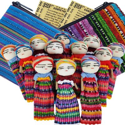 52 12 Super Cute Worry Dolls + 2 Free Guatemala Fabric Bag - Handmade from Guatemala - Worry Dolls Guatemala - Guatemalan - Mayan - Anxiety (12 Worry Dolls in 2 Bags)
