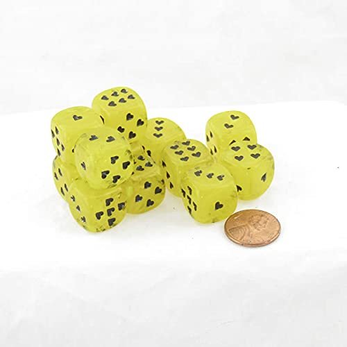 Yellow Cirrus Dice with Black Hearts D6 16mm (5/8in) Pack of 12 Wondertrail