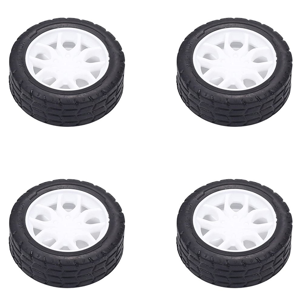 Yinpecly RC Car Wheel 30mm Dia Plastic Wheel Rims and Rubber Tires RC Drift Cars Tires Set for DIY RC Car Truck Boat Helicopter Model Part White and Black 4pcs