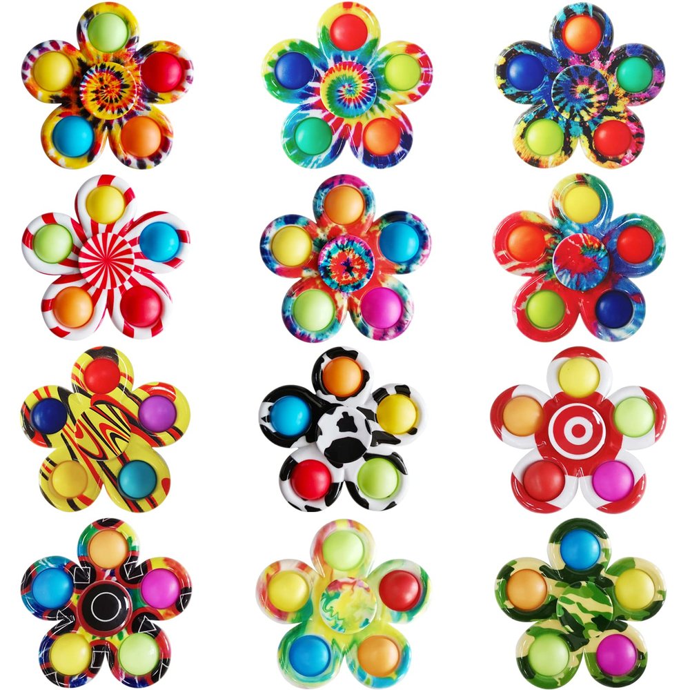 12 Pcs Fidget Spinners Pop Toys for Party Favors, Sensory Fidget Toys Bulk for Classroom Prizes, Easter Christmas Valentine Gifts for Kids Easter Basket Stuffers