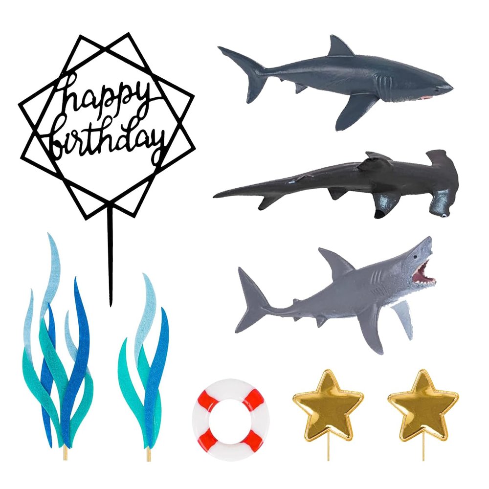 9 Pack Shark Cake Topper Shark Figurines Decoration for Ocean Theme Birthday