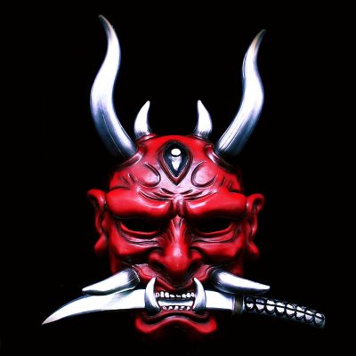 WKNBEU Japan Hannya Mask Halloween Ghost Warrior Horror Devil Cosplay Mask Prajna Theme Party Resin Mask Art Crafts Hanging OrnamentRed
