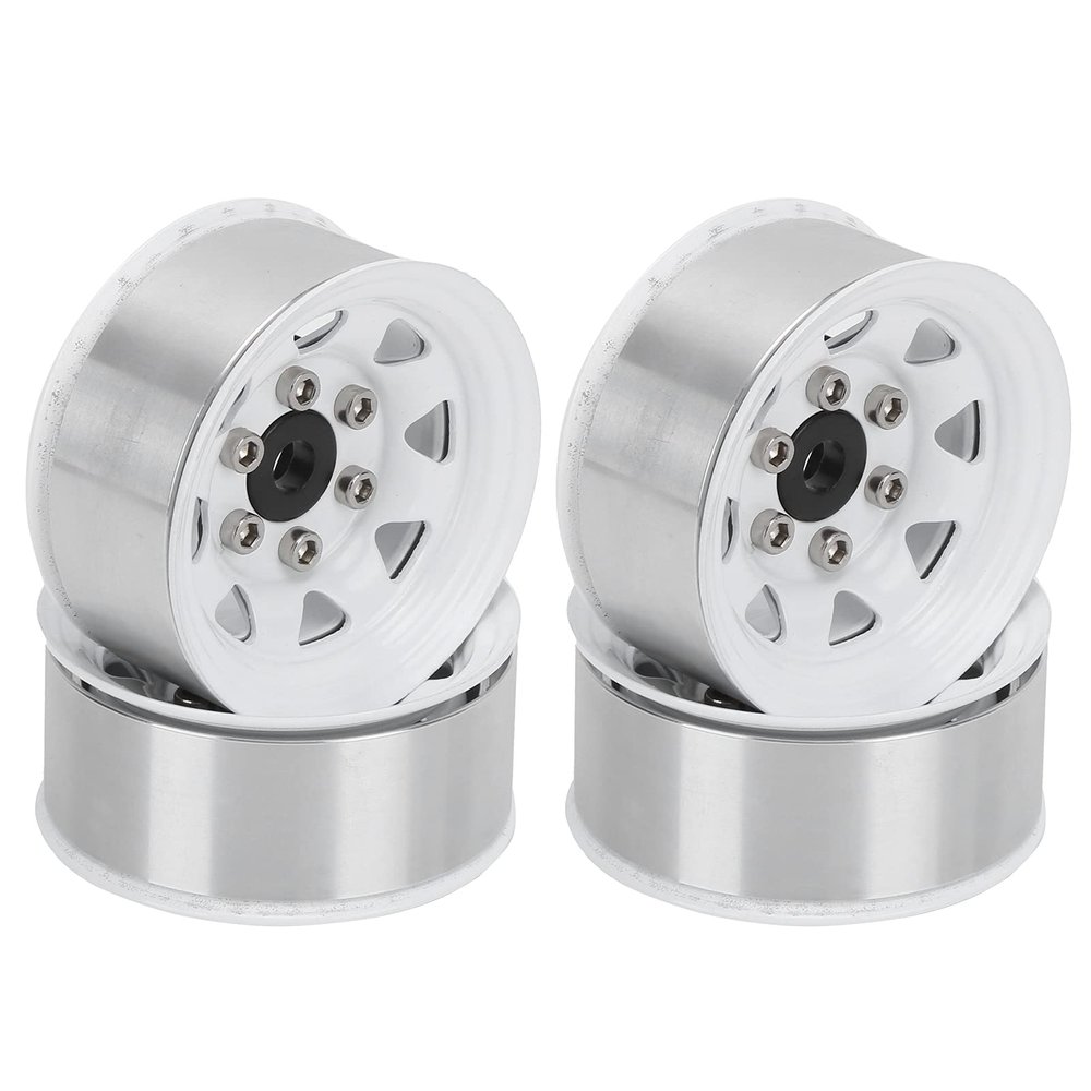 RC Wheel Hub, 4 Pcs 1.55 Inch RC Wheel Rim Hub Zinc Alloy RC Beadlock Wheel Rim Hub Compatible with TF2 CC01 LC70 D90/MST Axial AX90069 RC Car(white)