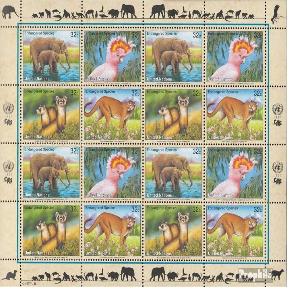 UN - New York 732-735 Sheetlet (Complete.Issue.) unmounted Mint/Never hinged ** MNH 1997 Affected Animals (Stamps for Collectors) Cats/Big Cats (Lions/Tigers/Leopards ...)