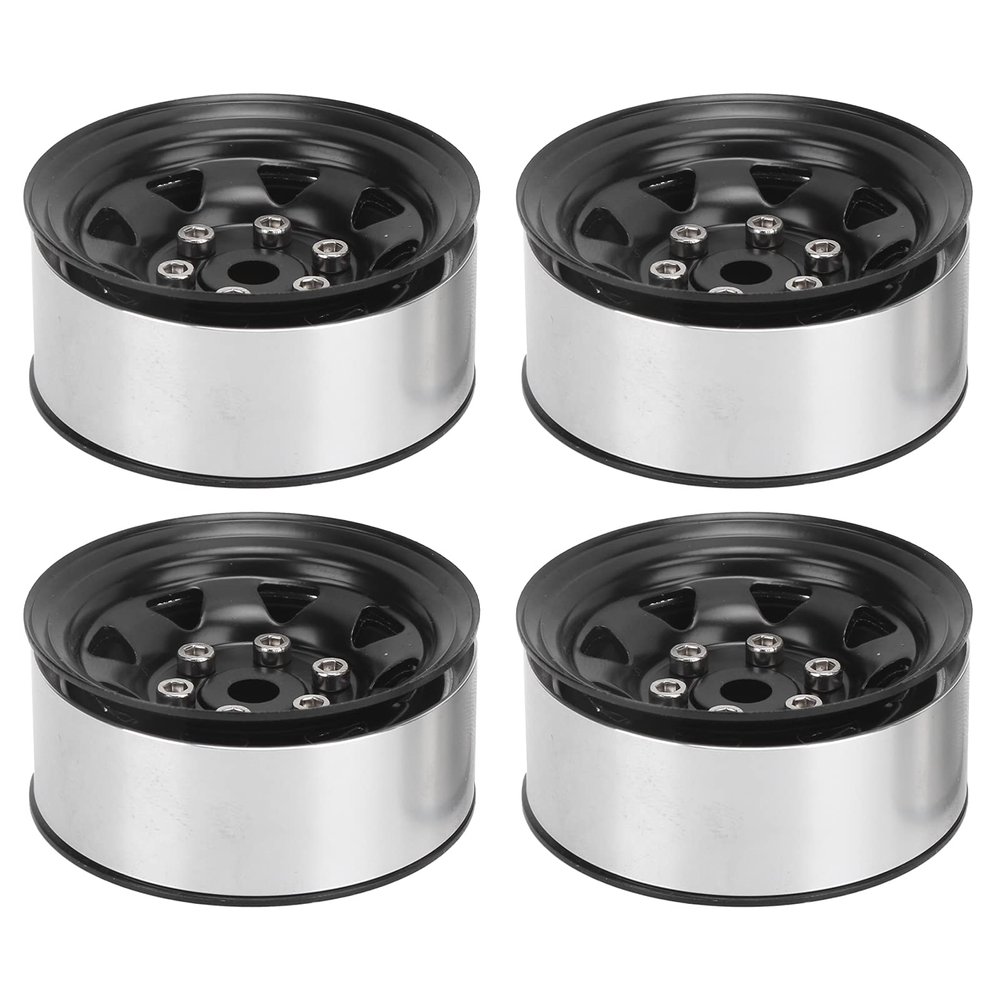 Dilwe RC Wheel Hub RC Accessories, 4 Pcs 1.55 Inch RC Wheel Rim Hub Zinc Alloy RC Beadlock Wheel Rim Hub Compatible with TF2 CC01 LC70 D90/MST Axial AX90069 RC Car Part(Black)
