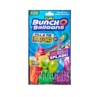 Bunch O Balloons Neon (3 Bunches) by ZURU, 100+ Rapid-Filling Self-Sealing Neon Colored Instant Water Balloons for Outdoor Family, Friends, Children Summer Fun (3 Bunches, 100 Balloons)