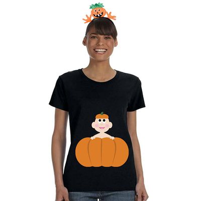 Animalworld Halloween Costume Pumpkin Baby Maternity Costume T-Shirt with Jack-O-Lantern Headband Medium