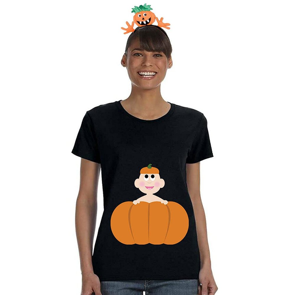 Animalworld Halloween Costume Pumpkin Baby Maternity Costume T-Shirt with Jack-O-Lantern Headband Medium