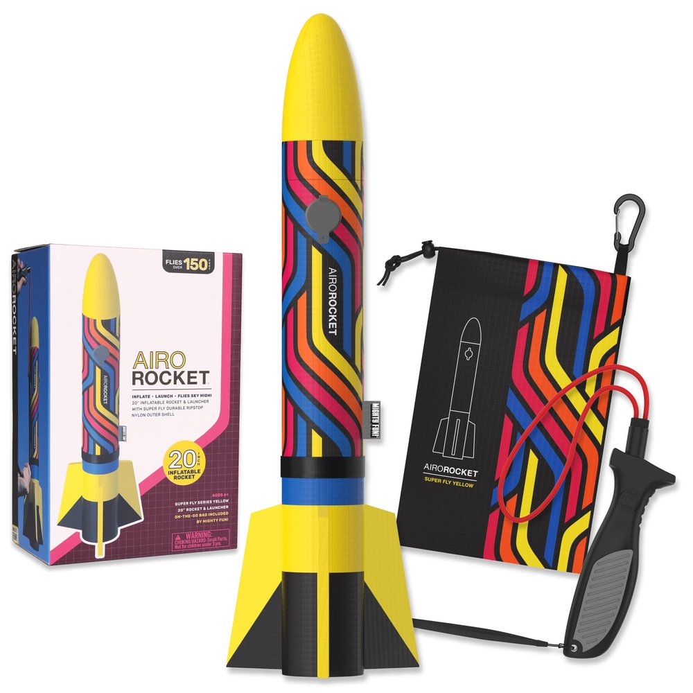 Mighty Fun! - Airo Rocket Hand Launched Inflatable Kit - Includes Giant 20 Inch Ripstop Nylon Rocket, Hand Launcher and Storage Bag - Soars 150 Feet - Ages 6+
