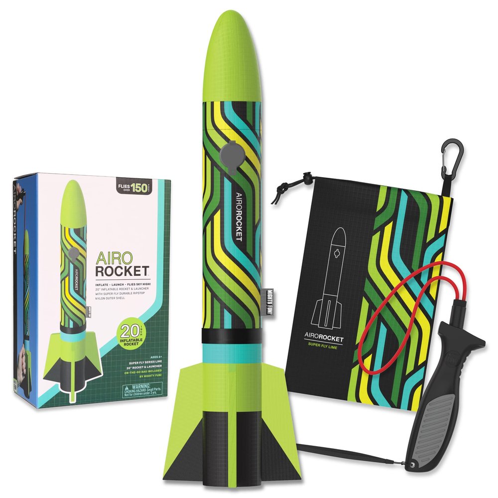Mighty Fun! - Airo Rocket Hand Launched Inflatable Rocket Kit - Includes Giant 20 Inch Inflatable Ripstop Nylon Rocket, Hand Launcher and Storage Bag - Soars 150 Feet - Ages 6+