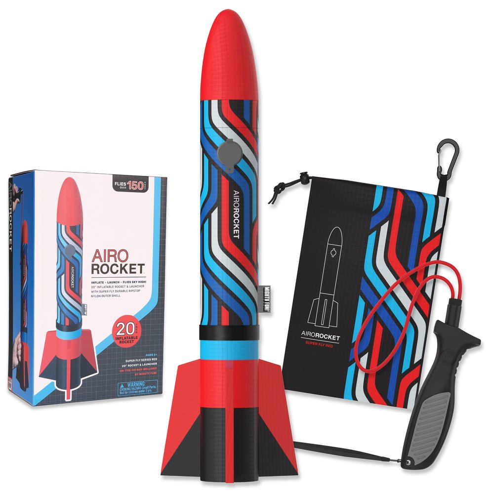 Mighty Fun! - Airo Rocket Hand Launched Inflatable Rocket Kit - Includes Giant 20 Inch Inflatable Ripstop Nylon Rocket, Hand Launcher and Storage Bag - Soars 150 Feet - Ages 6+