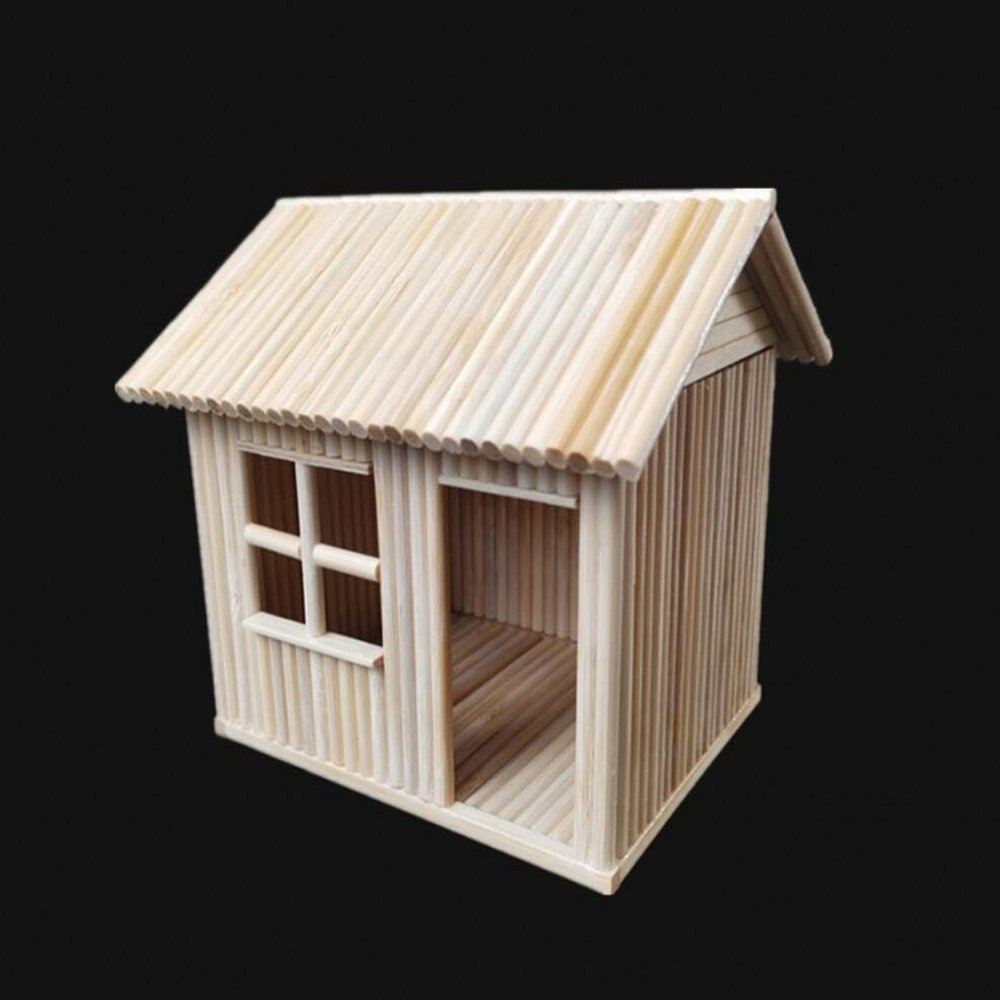 WellieSTR 1 Set DIY Wooden House Stick Craft Kit Wooden House Kit for Kids,Craft Sticks (House)