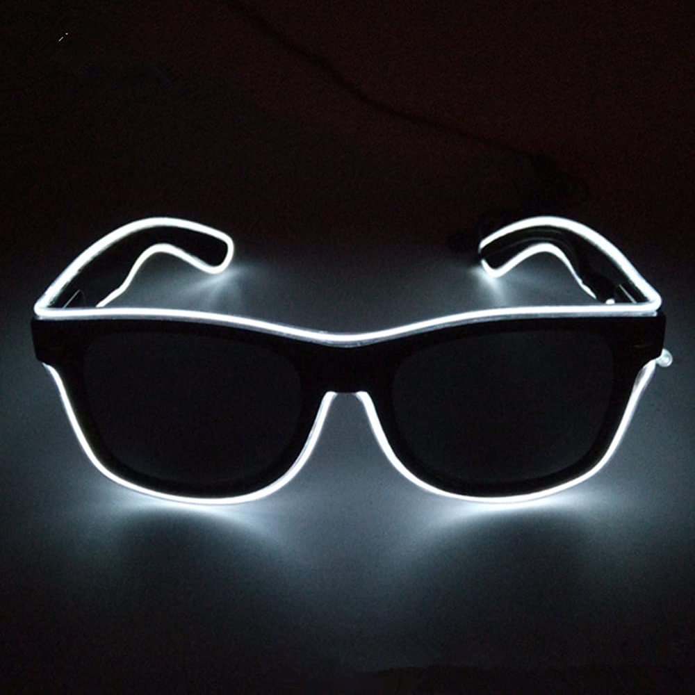 Neon LED Glasses, Flashing Shutter Neon Glowing Glasses Neon EL Wire Shutter Glasses with 4 Modes for Nightclubs, DJ, Concert, Halloween (White)