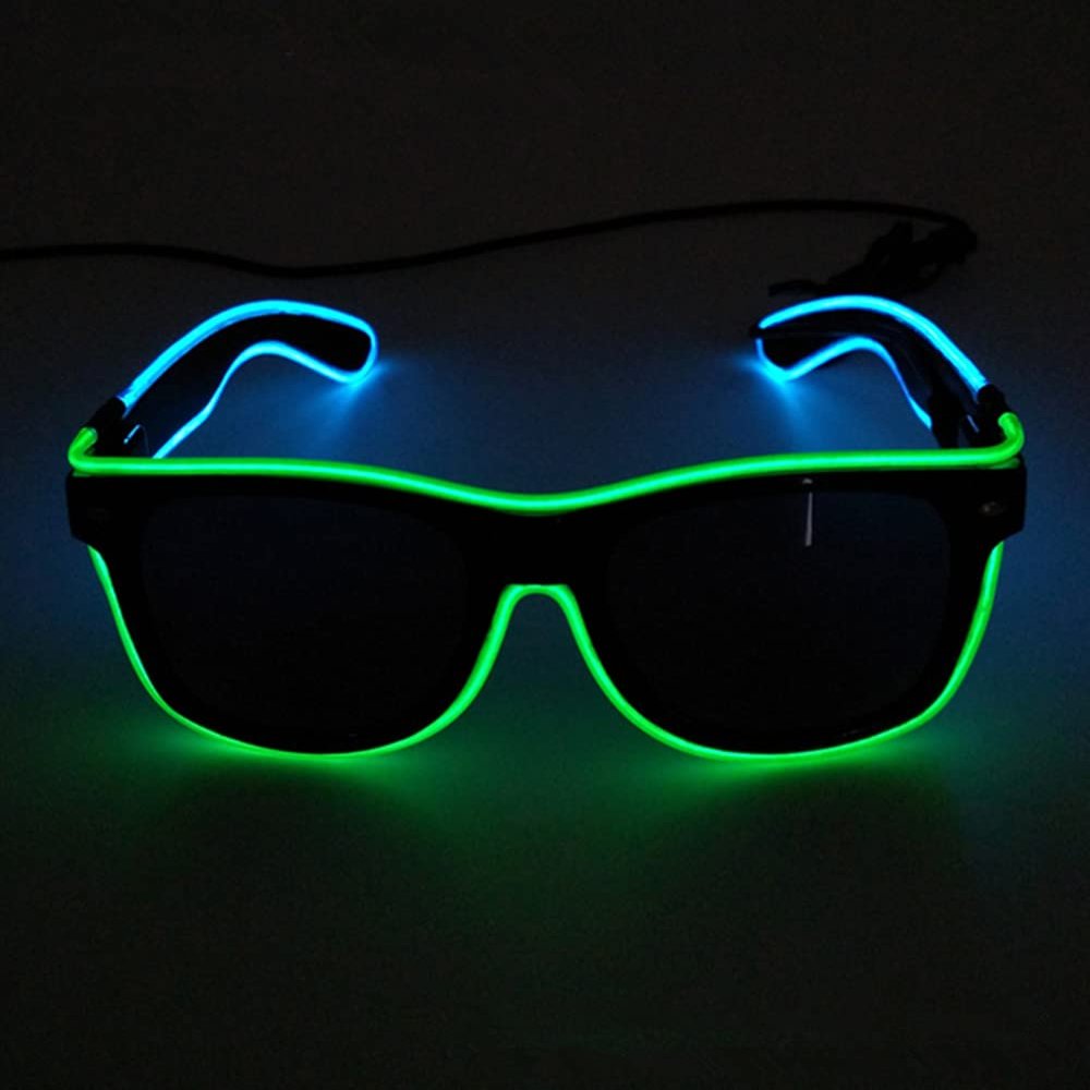Neon LED Glasses, Flashing Shutter Neon Glowing Glasses Neon EL Wire Shutter Glasses with 4 Modes for Nightclubs, DJ, Concert, Halloween (Green Blue)