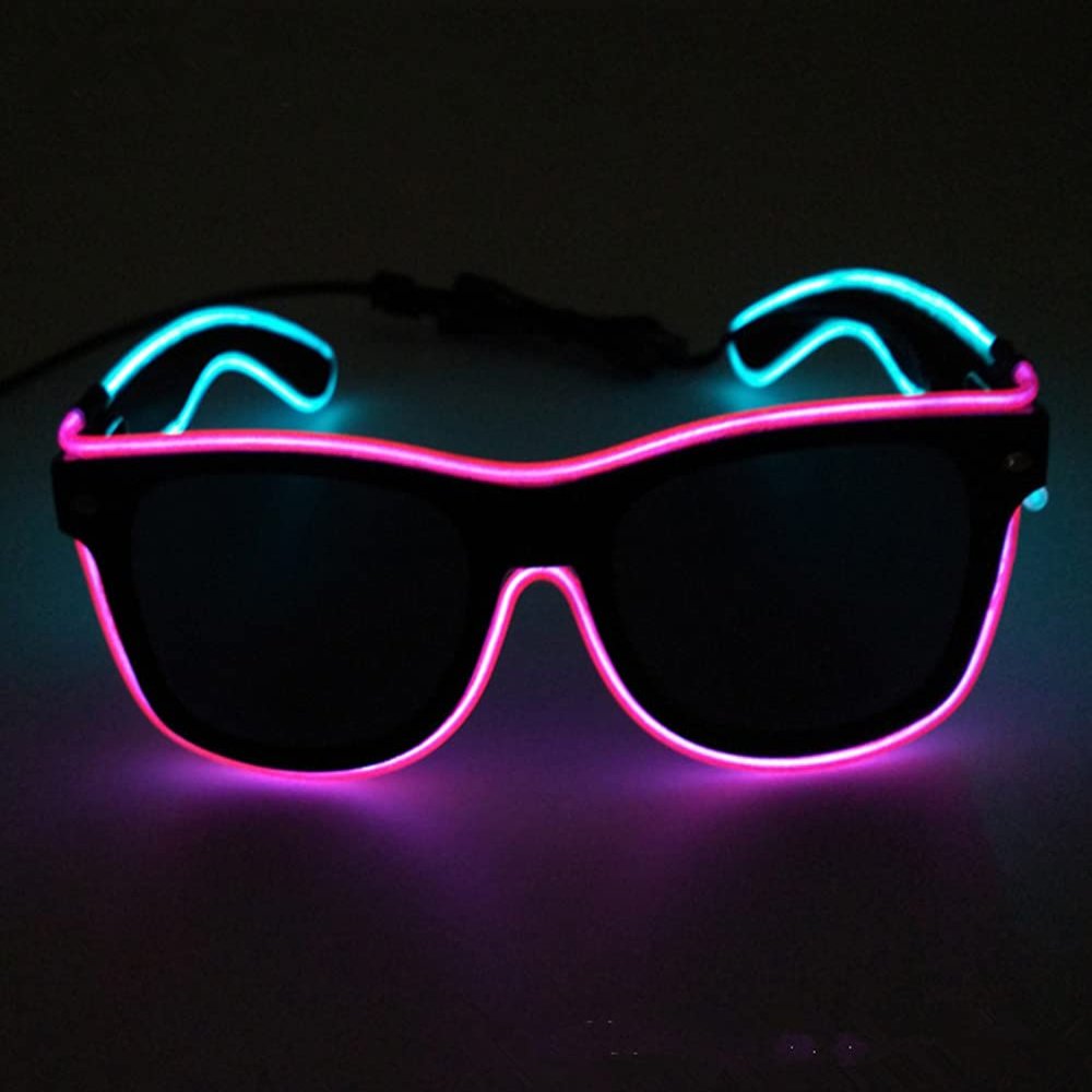 Neon LED Glasses, Flashing Shutter Neon Glowing Glasses Neon EL Wire Shutter Glasses with 4 Modes for Nightclubs, DJ, Concert, Halloween (Pink Blue 1)