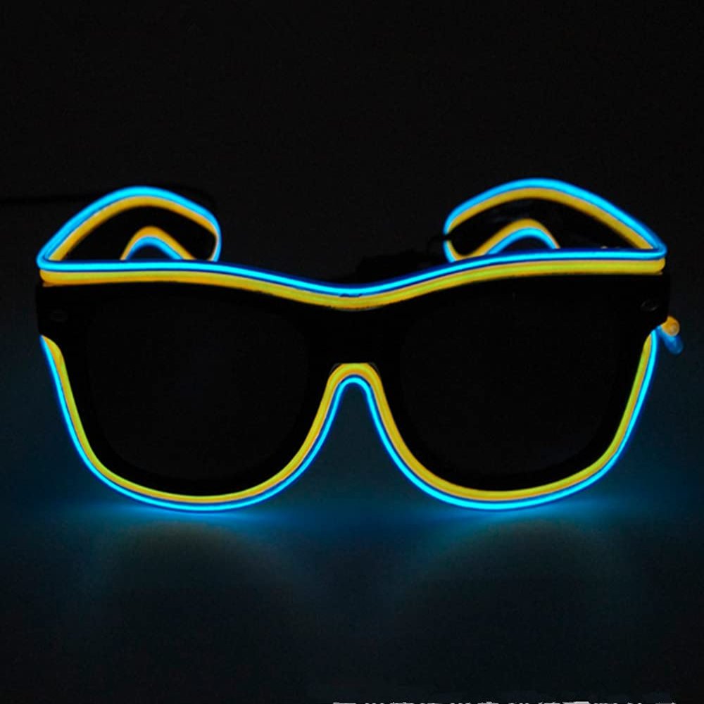 Neon LED Glasses, Flashing Shutter Neon Glowing Glasses Neon EL Wire Shutter Glasses with 4 Modes for Nightclubs, DJ, Concert, Halloween (Blue Yellow)