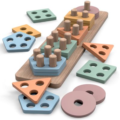 GOPO TOYS Montessori Toys for 1+ Year Old Wooden Shape Sorter & Stacking Puzzle Toddler Learning, Fine Motor Skills & Developmental Toy for Boys & Girls