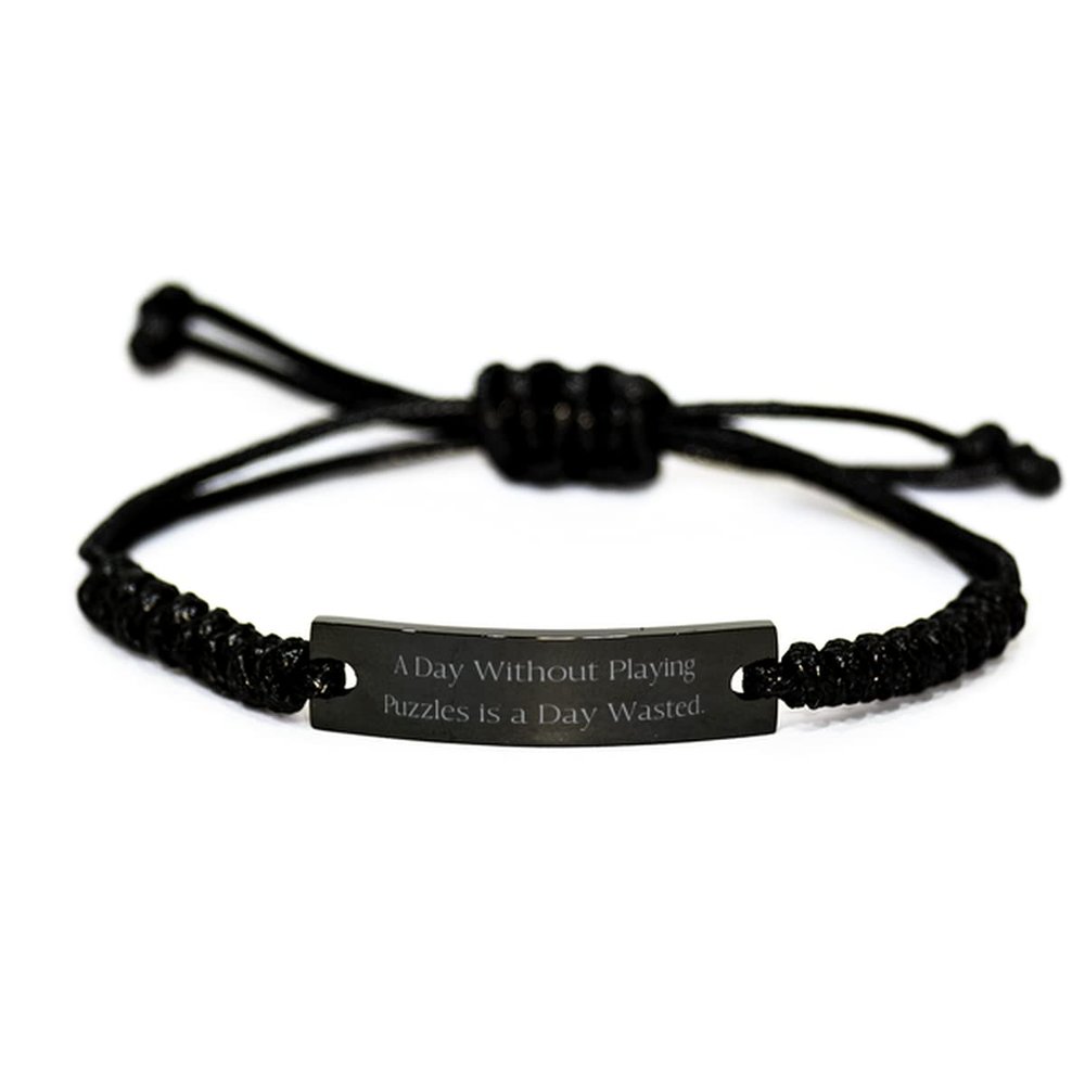 A Day Without Playing Puzzles is a Day Wasted. Puzzles Black Rope Bracelet, Sarcastic Puzzles Gifts, Engraved Bracelet for Friends