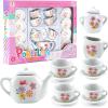 16 Piece Rose Flower Miniature Porcelain Ceramic Tea Set | Kids Toy Mini Pretend Play Kitchen Decorated Playset | Small Party Accessories Teapot, Cups, Sugar Bowl and Creamer view 1