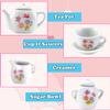 16 Piece Rose Flower Miniature Porcelain Ceramic Tea Set | Kids Toy Mini Pretend Play Kitchen Decorated Playset | Small Party Accessories Teapot, Cups, Sugar Bowl and Creamer view 2