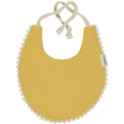 Handmade Baby Drooling Bib Premium Turkish Cotton Feeding Bib with Pompom Lace (Handmade Baby Bib, 100% Natural Turkish Cotton, Waterproof and Stylish Drooling Bib for Boys and Girls - Pompom Lace (Sahara Yellow))