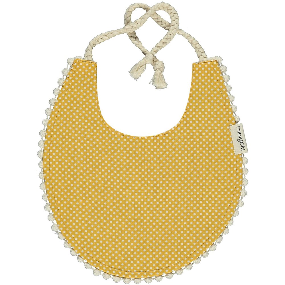 Handmade Baby Drooling Bib Premium Turkish Cotton Feeding Bib with Pompom Lace (Handmade Baby Bib, 100% Natural Turkish Cotton, Waterproof and Stylish Drooling Bib for Boys and Girls - Pompom Lace (Sahara Yellow))