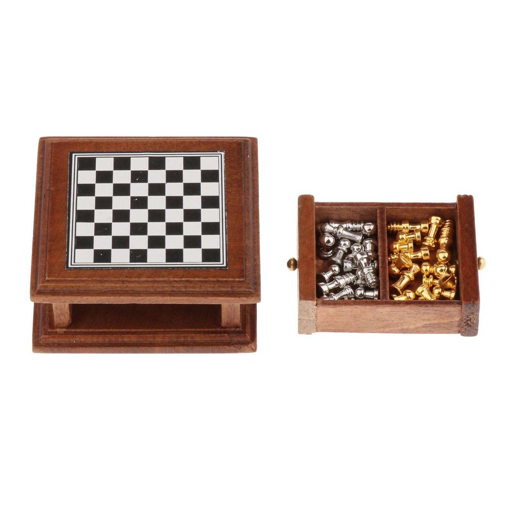 AMLESO 1:12 Scale Dollhouse Miniature Chess Board Table Games Dollhouse