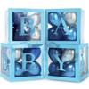 Baby Shower Boxes with Letters  Metallic Blue Boxes with Metallic Blue and Silver Balloons  44-Piece Gender Reveal & Party Decoration Set by Vellax view 1