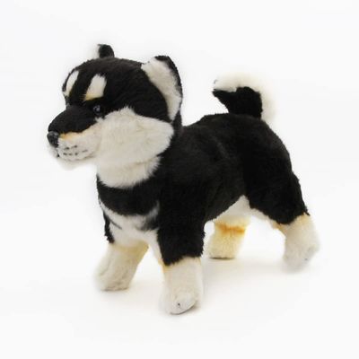 Kawaii Black Shiba Inu Dog Plush Toy Realistic Simulation Soft Stuffed Animal Akita Puppy Plushie Pillow Toys Lifelike Dog Home Decoration 11'' Long (Black and White)