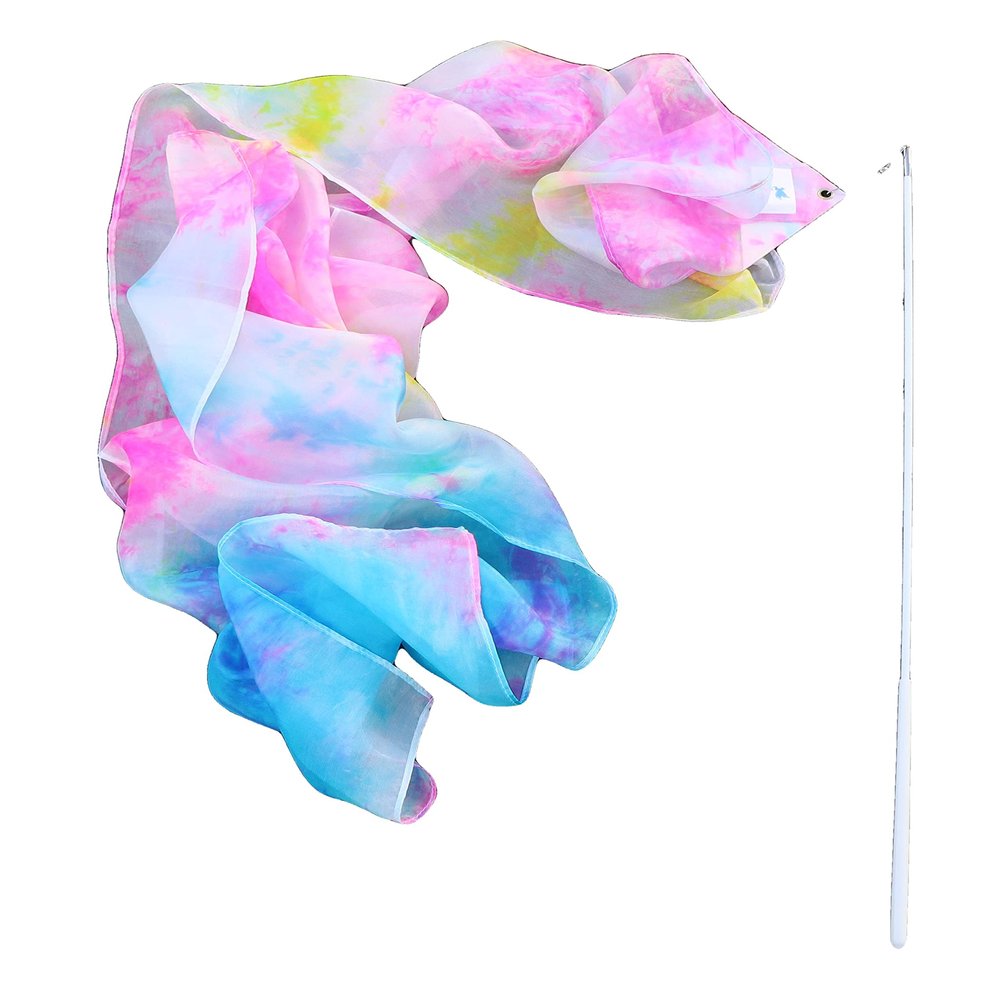 Winged Sirenny Youth Silk Ribbon Dancer Wand, Church Worship & Praise Adoration Dance Flag Banner, Juggling Play Silk Streamer with Rods (71" Flower Feast)