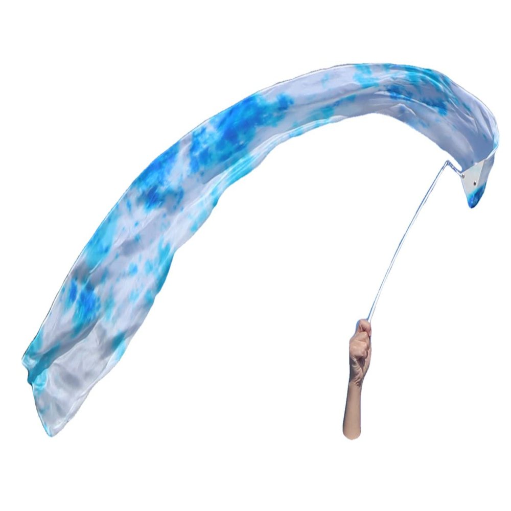 Winged Sirenny Youth Silk Ribbon Dancer Wand, Church Worship & Praise Adoration Dance Flag Banner, Juggling Play Silk Streamer with Rods (71" Ice)