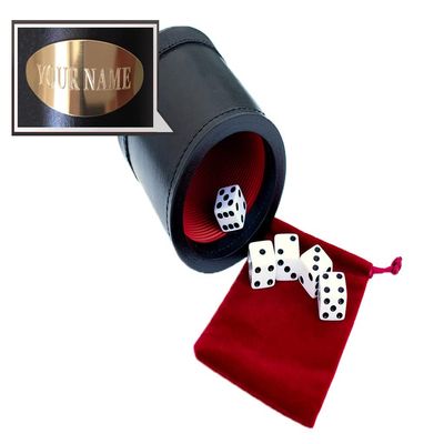Alex Cramer Golden Gate Dice Shaker Cup Set - 5 White Dice, Drawstring Pouch & Book of Dice Games (Liars Dice) Included - Leather Dice Cup - Quiet Shaking.