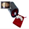 Alex Cramer Golden Gate Dice Shaker Cup Set - 5 White Dice, Drawstring Pouch & Book of Dice Games (Liars Dice) Included - Leather Dice Cup - Quiet Shaking. view 1
