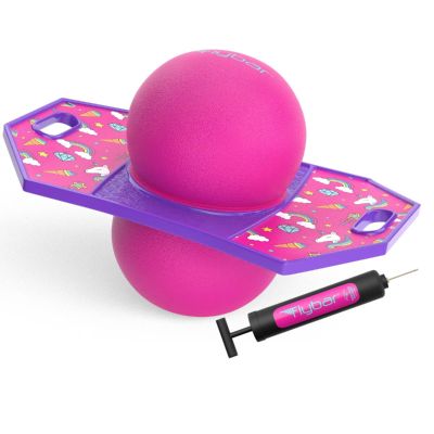Flybar Pogo Trick Ball for Kids, Trick Bounce Board for Boys and Girls Ages 6+, Up to 160 lbs, Includes Pump, Easy to Carry Handle, Durable Plastic Deck Indoor, Outdoor Toy Pogo Jumper (Unicorn)
