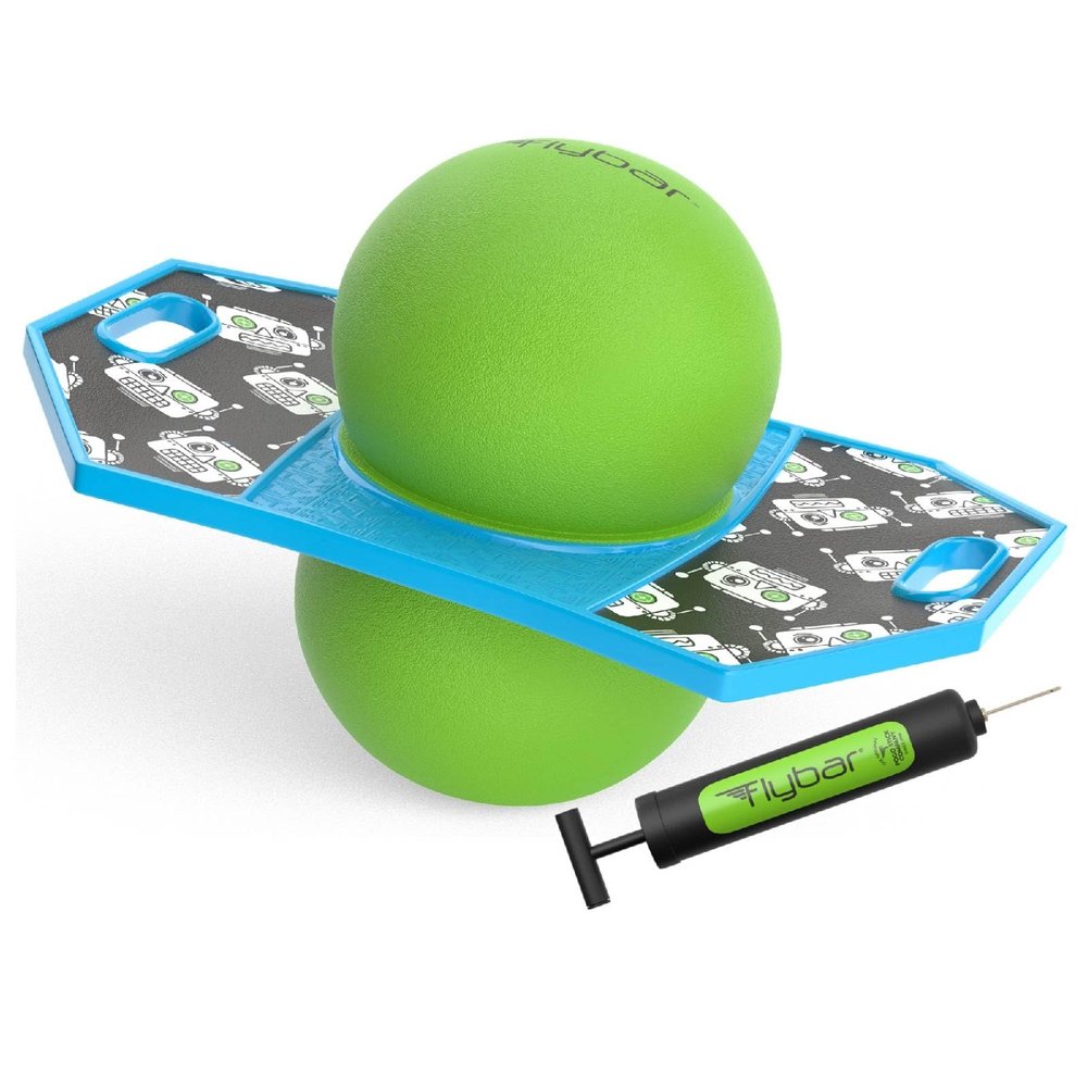 Flybar Pogo Trick Ball for Kids, Trick Bounce Board for Boys and Girls Ages 6+, Up to 160 lbs, Includes Pump, Easy to Carry Handle, Durable Plastic Deck Indoor, Outdoor Toy Pogo Jumper (Robot)