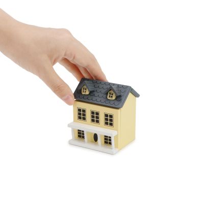Miniature Cottage for Dollhouse Accessories Desktop Decor Wooden Mini House Storage Decoration Ornament Nice Present for Miniature Lovers (Yellow)
