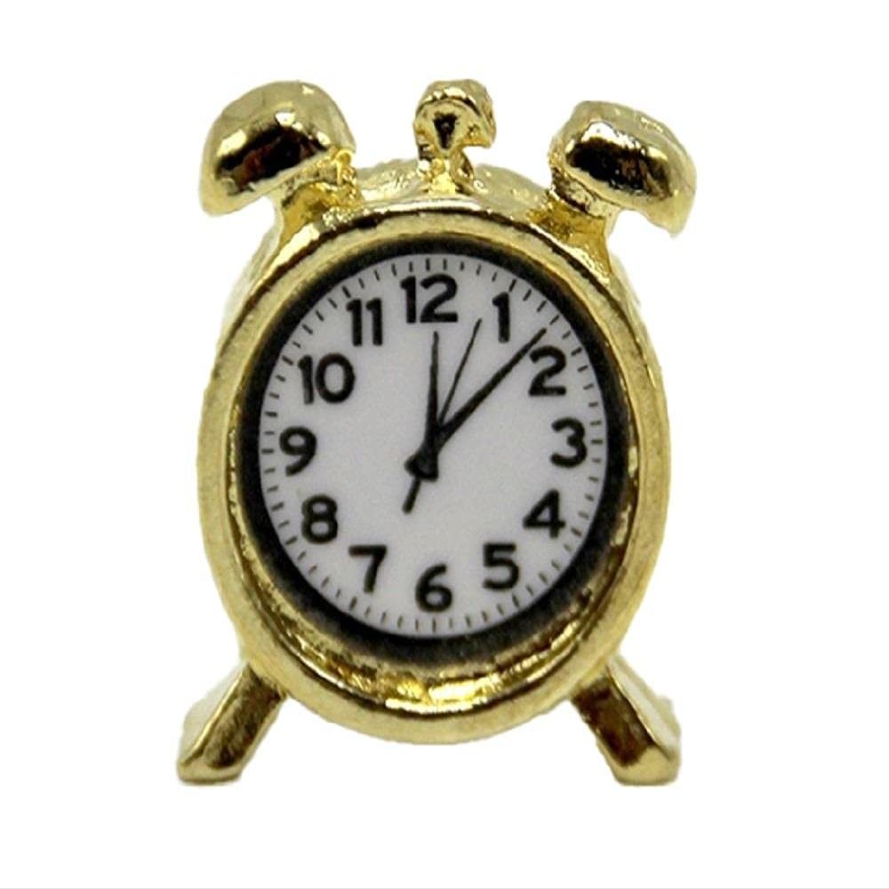 Melody Jane Dolls Houses Dollhouse Brass Alarm Clock Miniature Retro Gold Bedroom Accessory 1:12 Scale