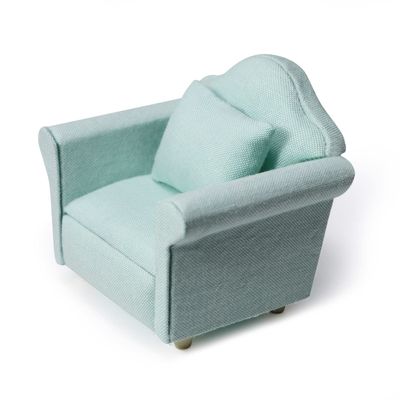 Dollhouse Couch Miniature Furniture Sofa with Pillows for Living Room Desktop Decoration Fabric Sofa Mini Home Scene Accessories Ornament (Single Sofa, Green)