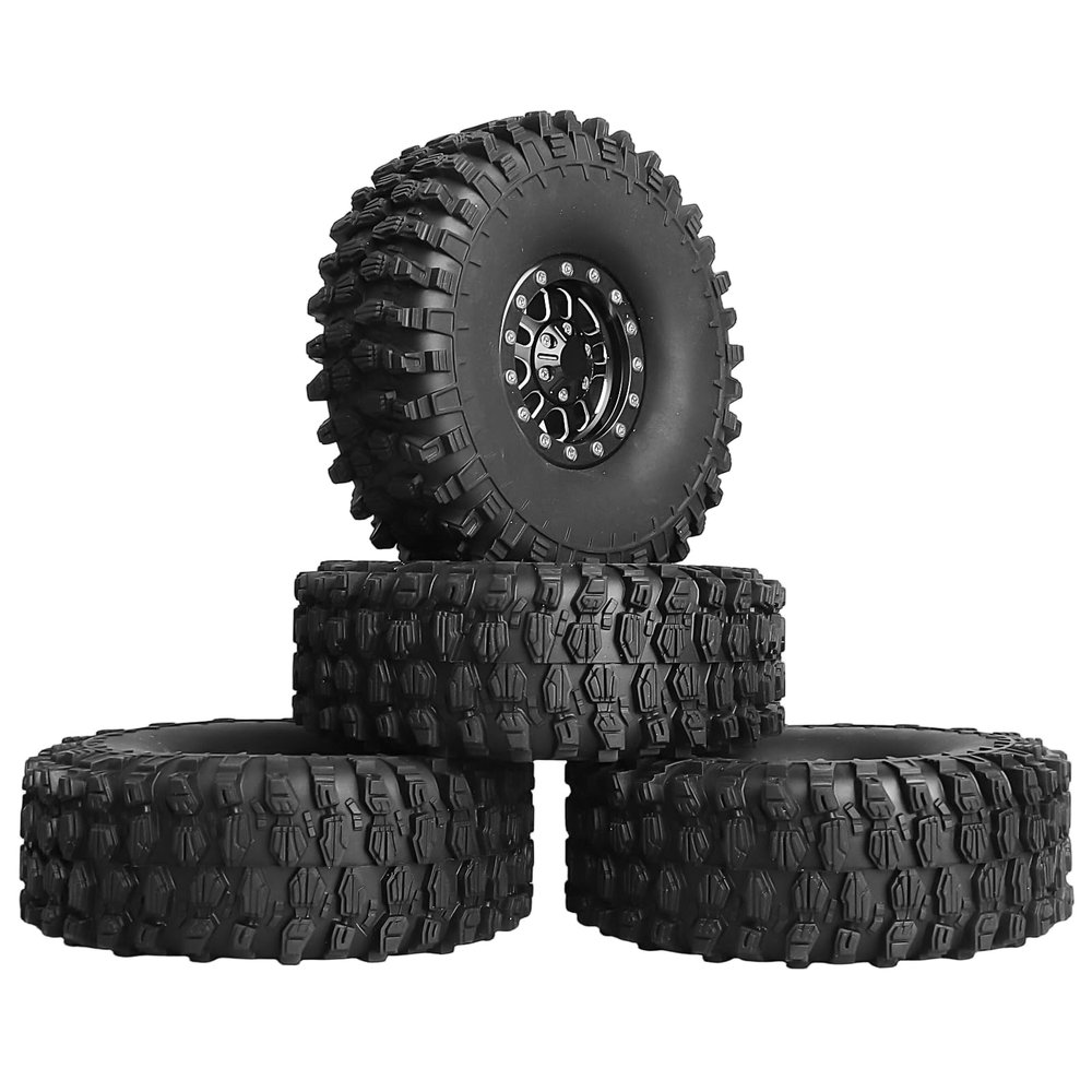 AllinRC High-Grip Aluminum 1.9 Beadlock Wheels and Tires Set Combo All-Terrain for Traxxas TRX-4 Axial SCX10 Capra RC4WD Redcat Gen8 1/10 Scale RC Crawler