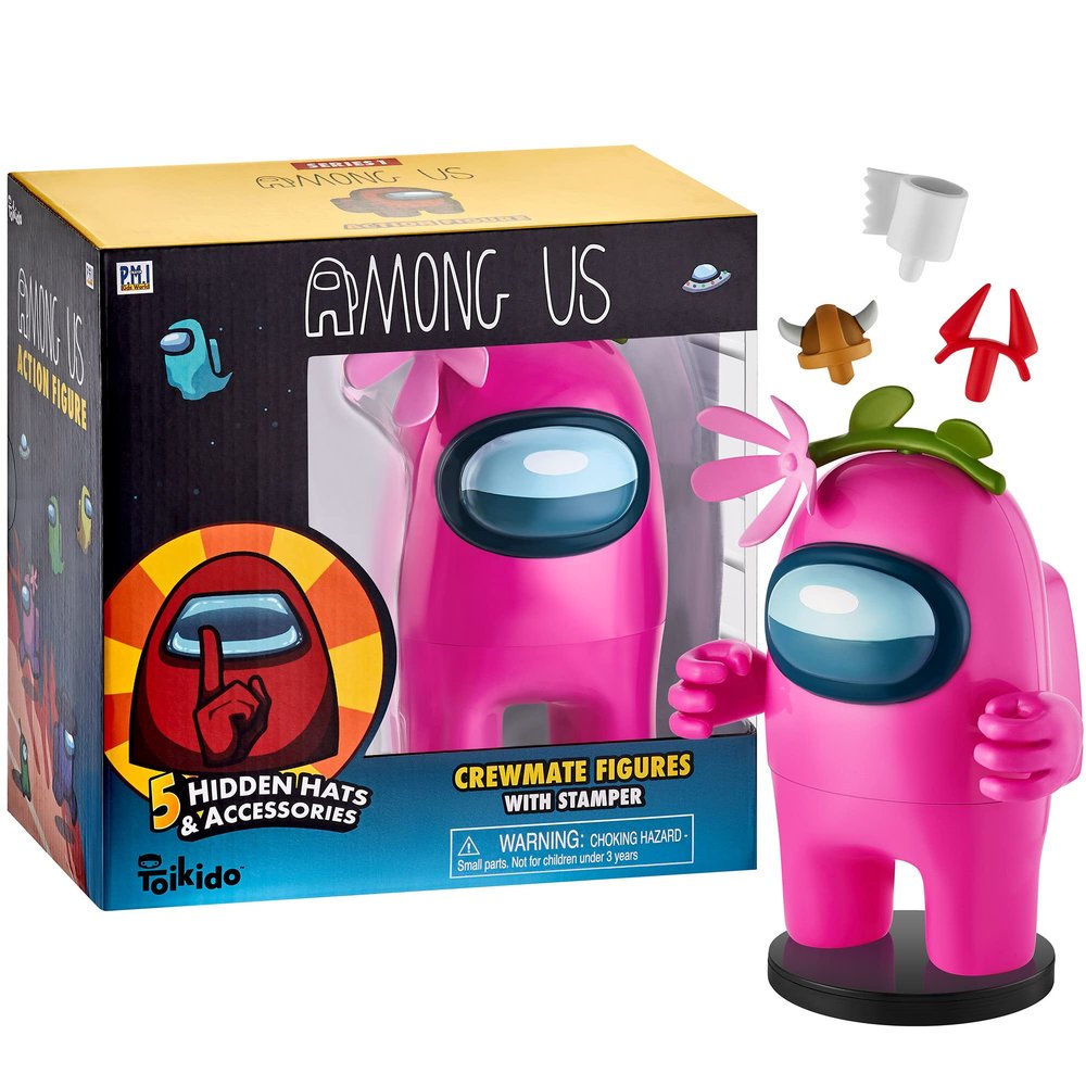 Among Us Stamper Pink Crewmate Flower Hat 7" Video Game Character Figure