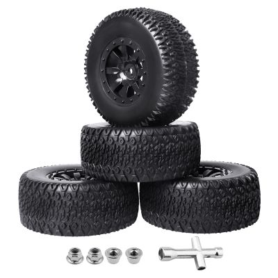 RC Short Course Truck Tires 1/10 Scale, High-Performance Pre-glued RC Wheel Rim and Tires Set 12mm Hex with Foam Inserts for Traxxas Slash 4X4 2WD HPI VKAR Redcat HSP LRP 4PCS (Style B)