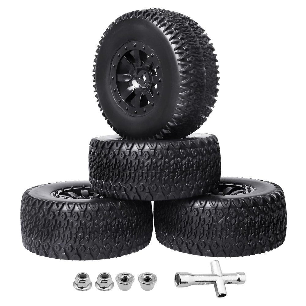 RC Short Course Truck Tires 1/10 Scale, High-Performance Pre-glued RC Wheel Rim and Tires Set 12mm Hex with Foam Inserts for Traxxas Slash 4X4 2WD HPI VKAR Redcat HSP LRP 4PCS (Style B)