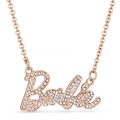 Barbie Crystal Script Logo Necklace (Rose Gold)