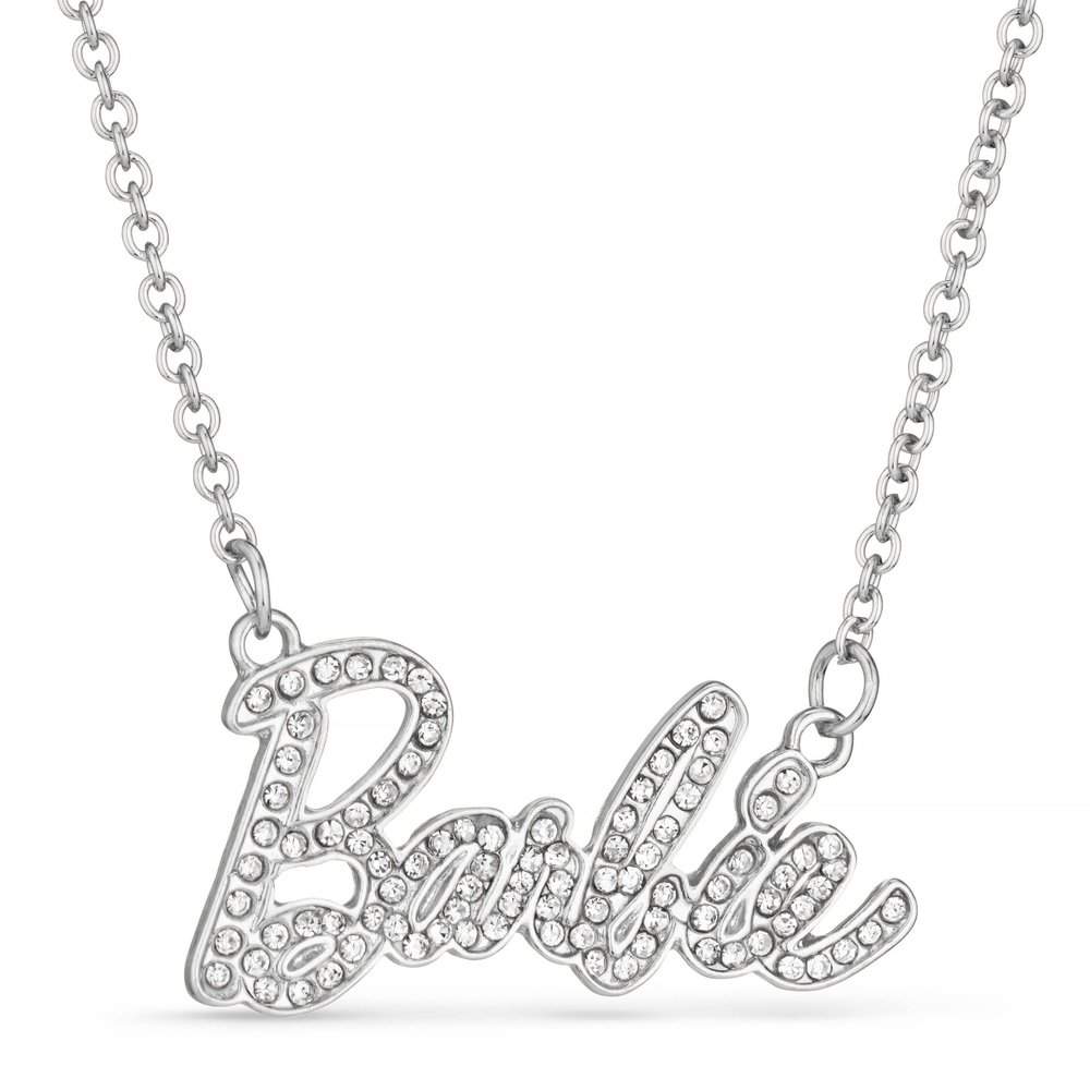 Barbie Crystal Script Logo Necklace (Silver)