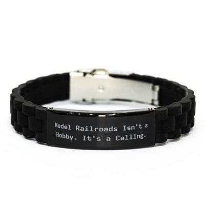 Funny Model Railroads Black Glidelock Clasp Bracelet, Model, Gifts for Friends, Present from, Engraved Bracelet for Model Railroads